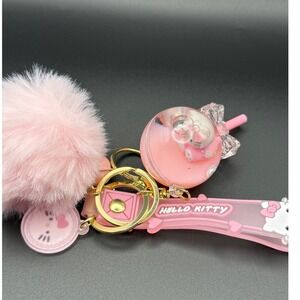 Pink Pom Pom Lanyard Charm Keychain Sphere‎